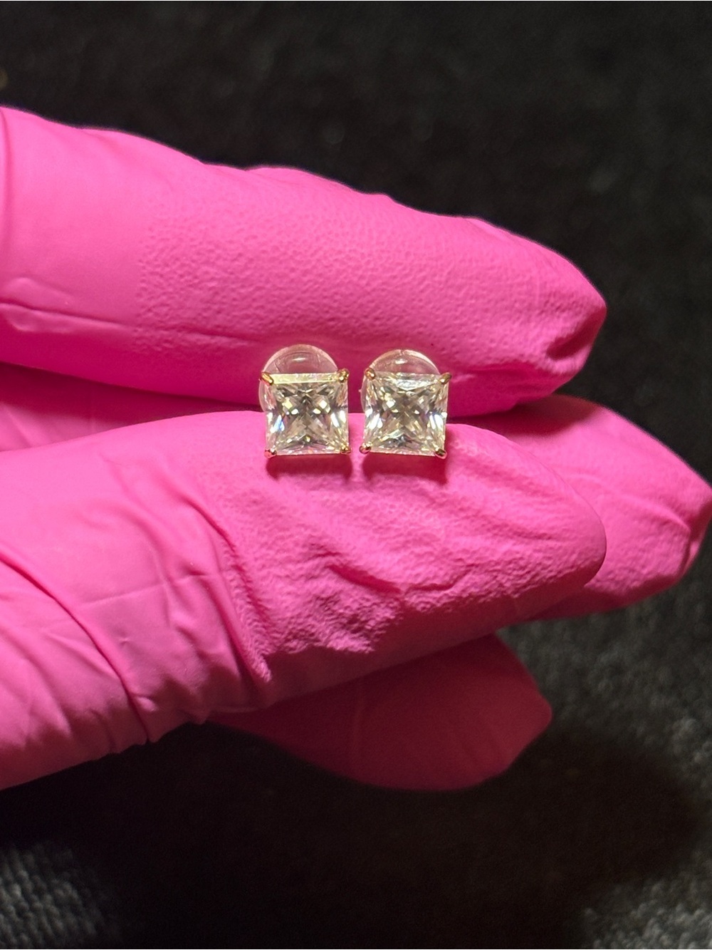10k Real Gold 1.2ct. VVS1 Moissanite Princess-Cut Stud Earrings - Picture 4 of 17
